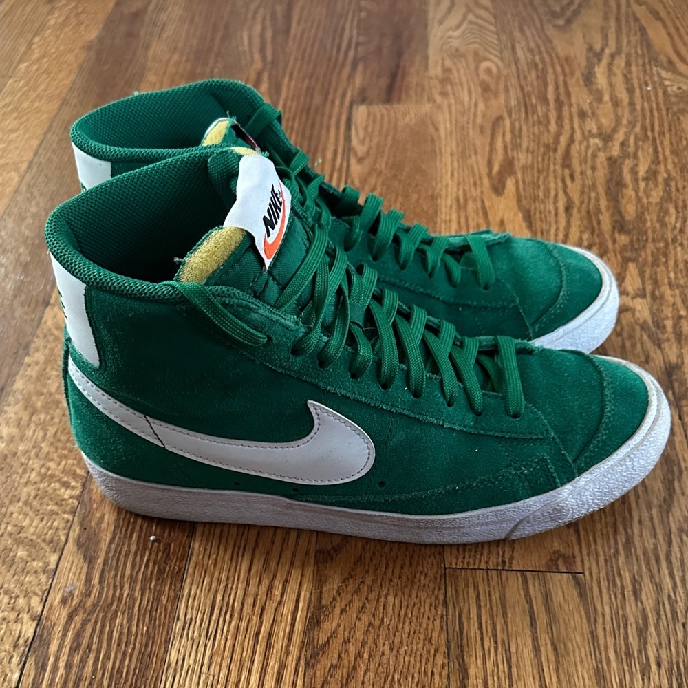 Nike Green Suede High-Top Sneakers with White Swoosh